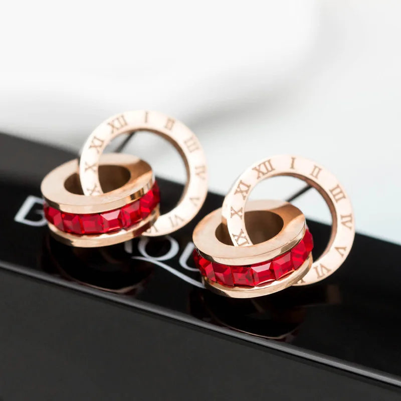Top Brand Hight Quality Titanium Steel Double Wound Roman Numerals Crystal Stud Earrings For Women Gift Jewelry Top Brand Hight Quality Titanium Steel Double Wound Roman Numerals Crystal Stud Earrings For Women Gift Jewelry